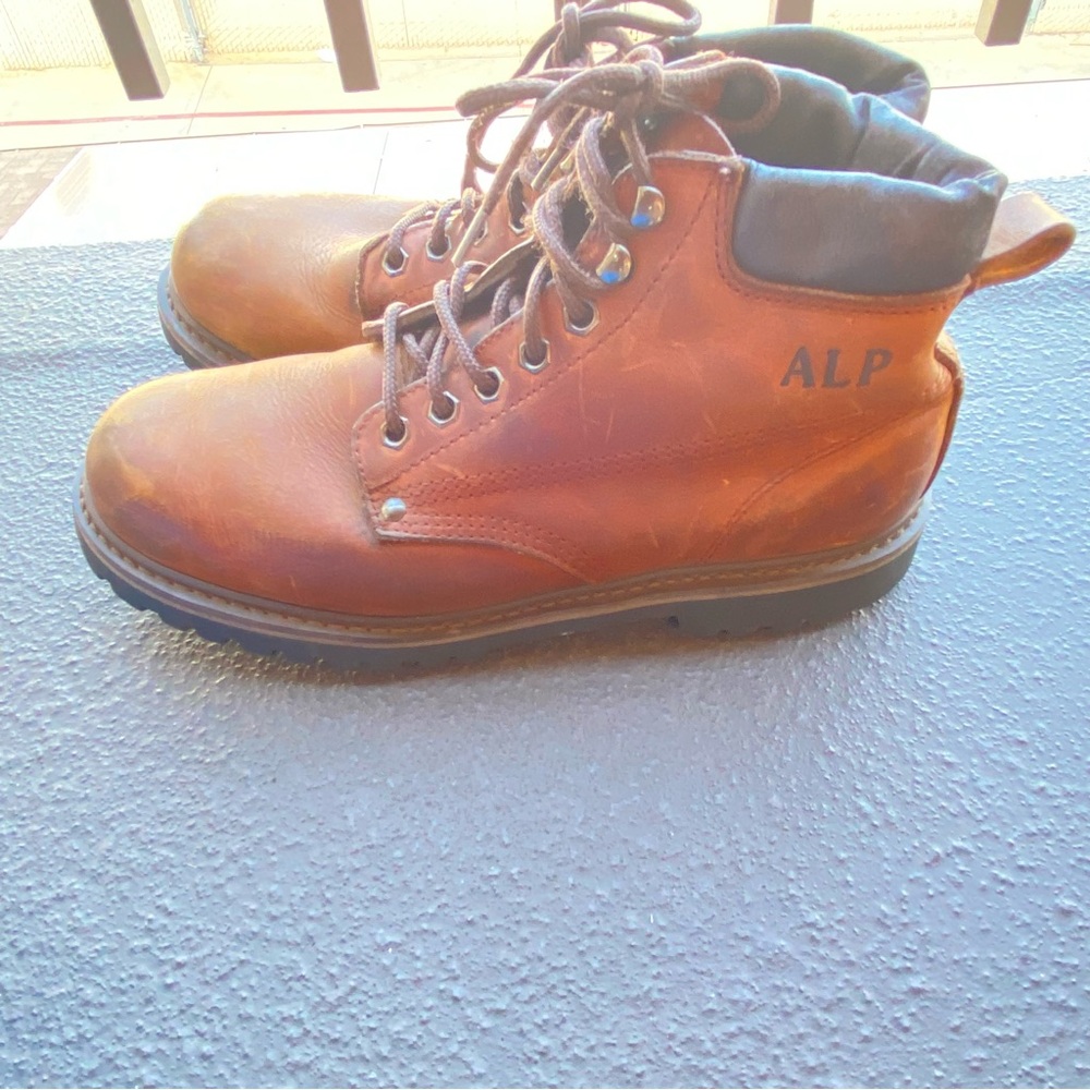 ALP Men's Brown Leather Lace-Up Work Boots Size 9.5